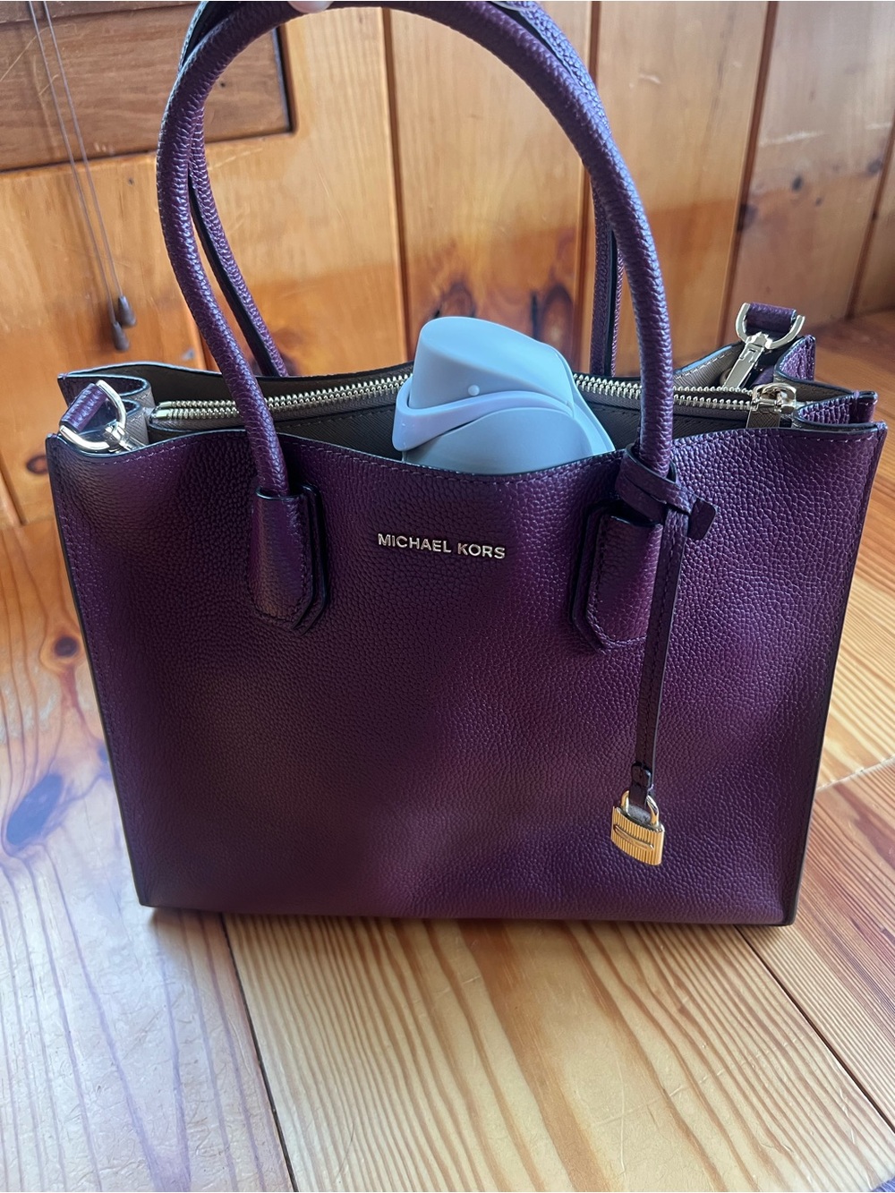 Michael Kors Violet Pebbled Leather Satchel with Gold Hardware